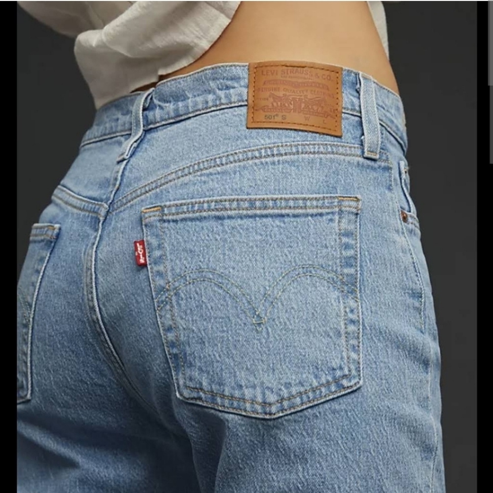 Levi's 501s Skinny Big E High Rise Light Wash Button Fly Raw Hem Jeans 27